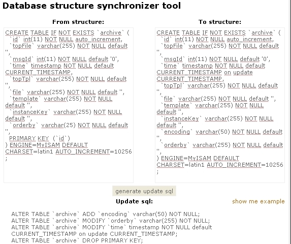 PHP MySql compare table structure