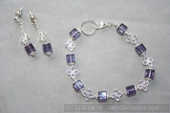 SE054 Flower cube: Armband + örhängen med lila glaskuber...85:- 55:-