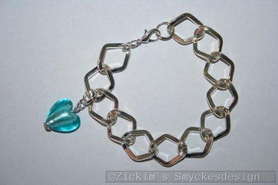 AR186 Big link turquoise: Armband med stora lnkar samt ett turkost murano hjrta...80:- SLD