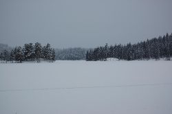 Ramsjön ligger frusen och är en mindre sjö inte längt från Pershyttan/Nora, var första platsen for närkontakt med bever.